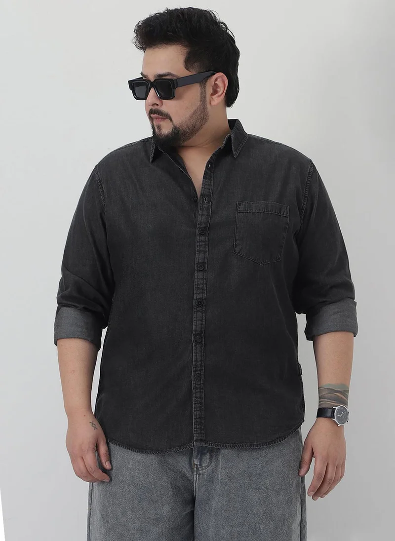 Urbano Fashion Urbano Plus Men's Black Regular Fit Full Sleeve Solid Denim Shirt